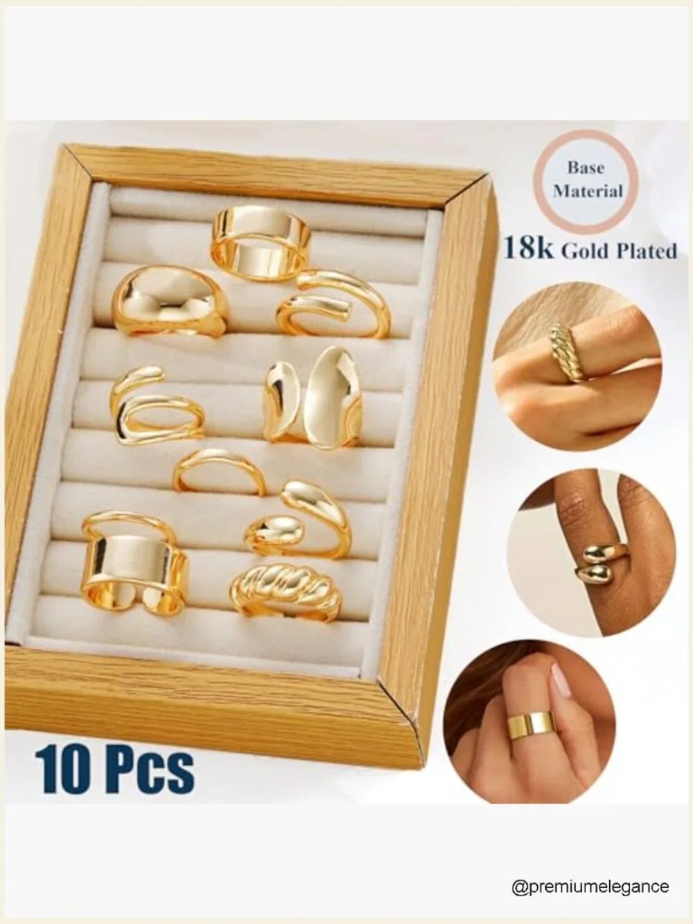 10 PCS Gold Stacking Rings Set - 18K Gold Plated Chunky Statement Ring Pack